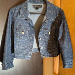 Betsey Johnson Blue Denim Jacket - Floral Design - Women's Medium